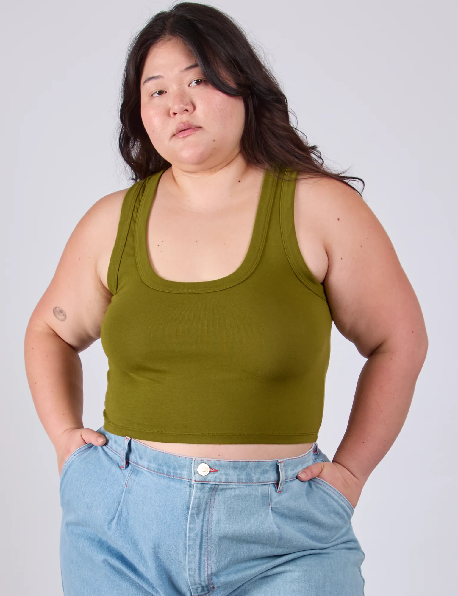 Cropped Tank Top - Olive Green - Image 8