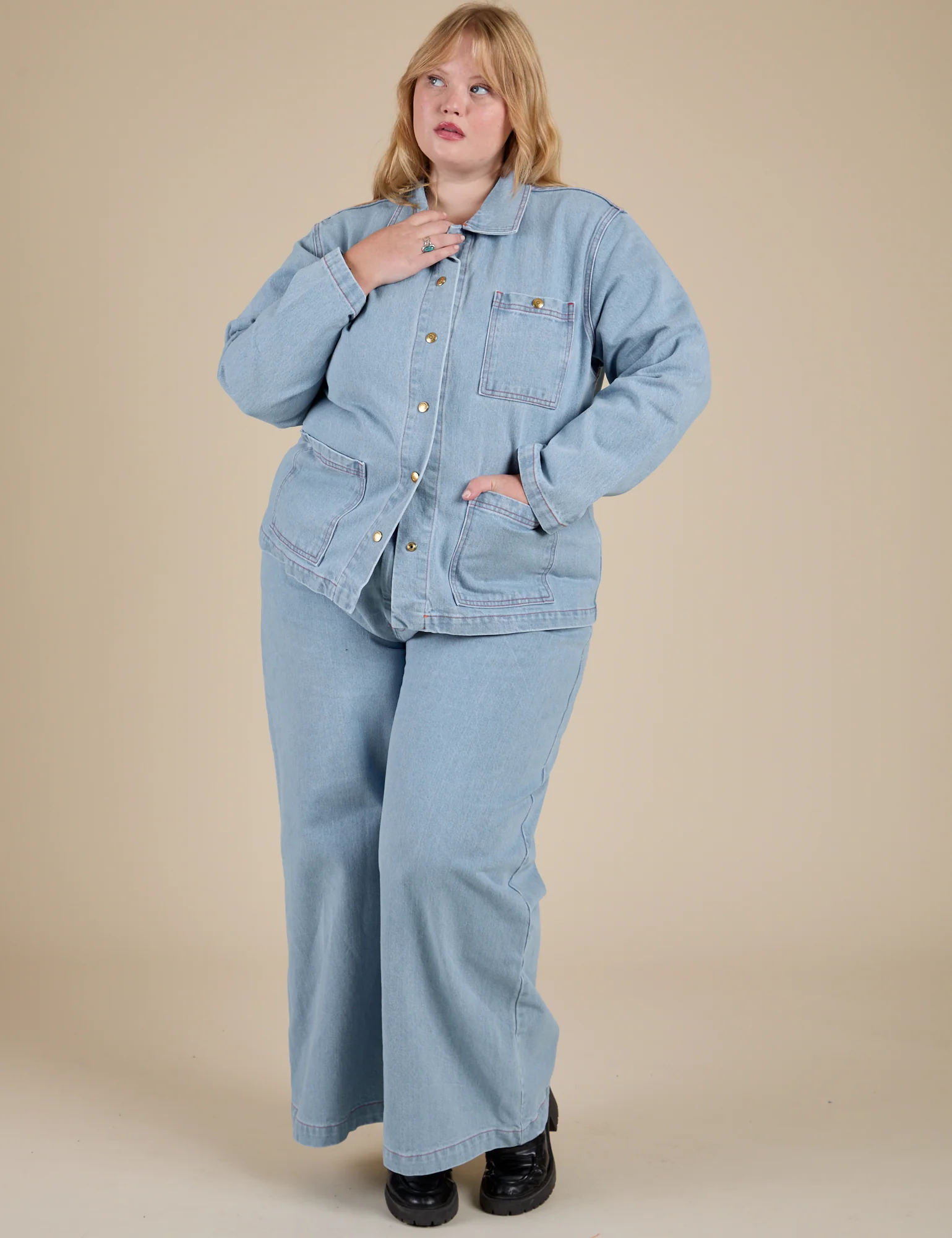 Indigo Denim Work Jacket - Light Wash - Image 17
