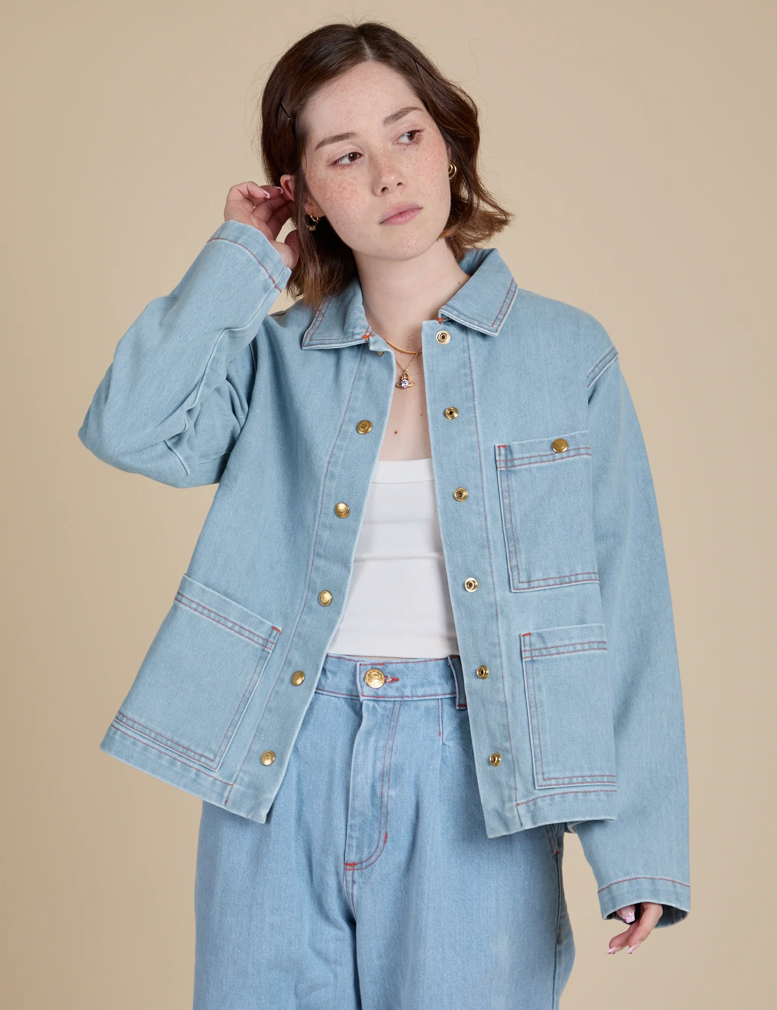 Indigo Denim Work Jacket - Light Wash - Image 20
