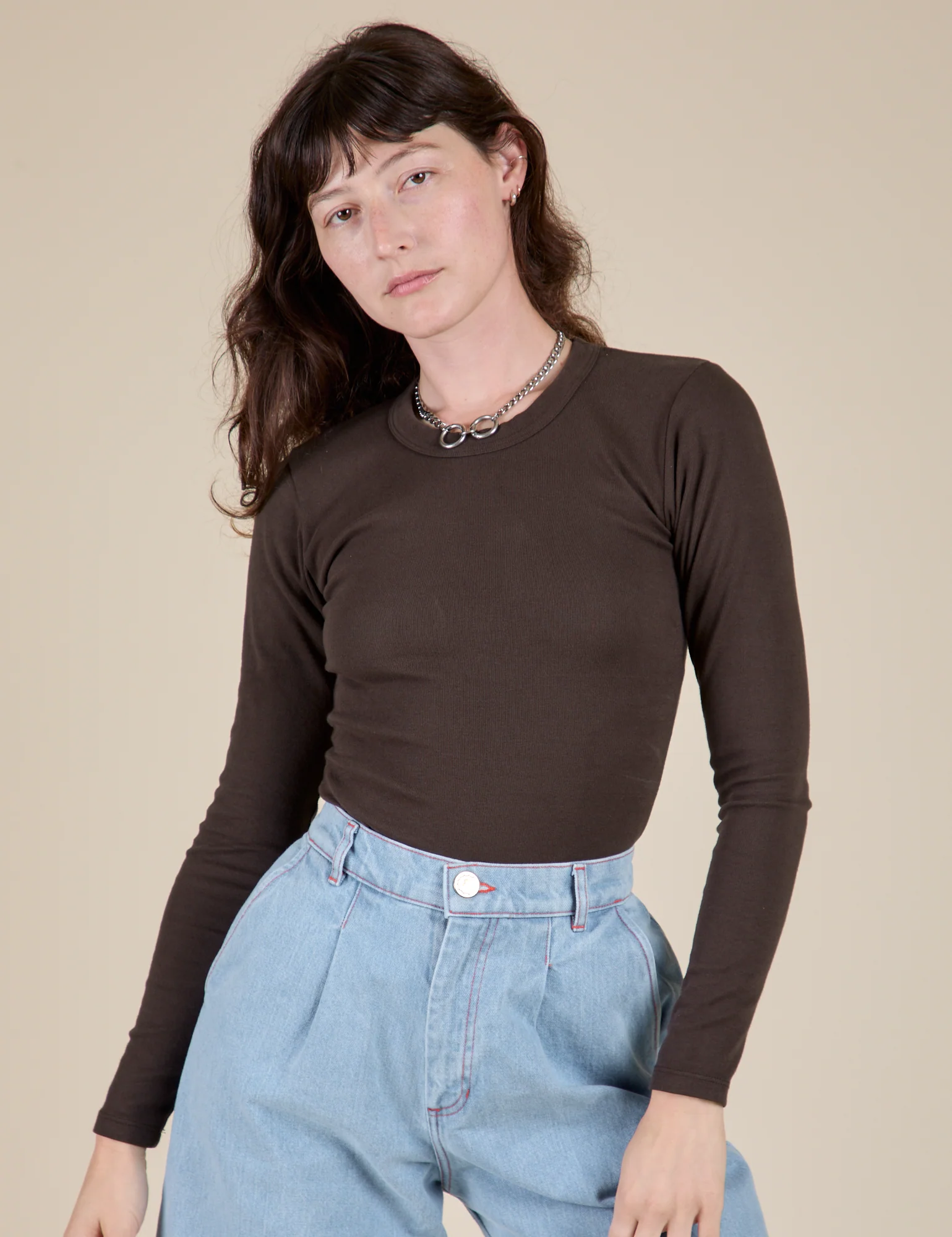 Long Sleeve Baby Tee - Espresso Brown - Image 27